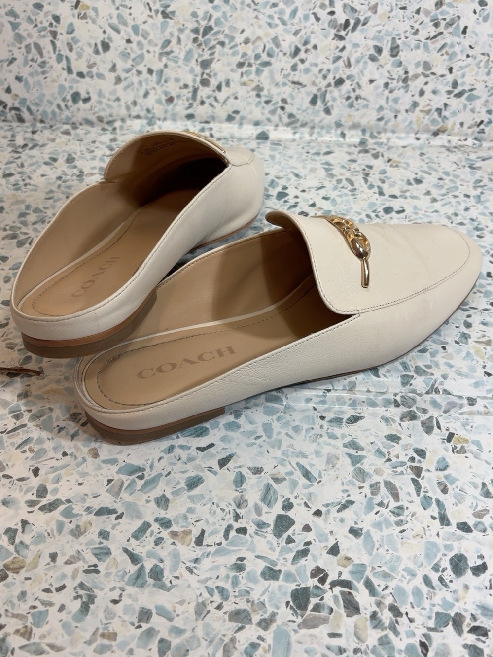 COACH Sienna Slide Chalk Leather Horsebit Mule Loafers Size 8.5 - Picture 3 of 7